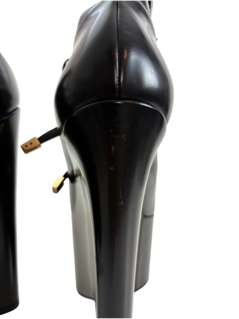 VERSACE Designer Heels Tempest Leather Platform Pumps Straps Black Size 37.5
